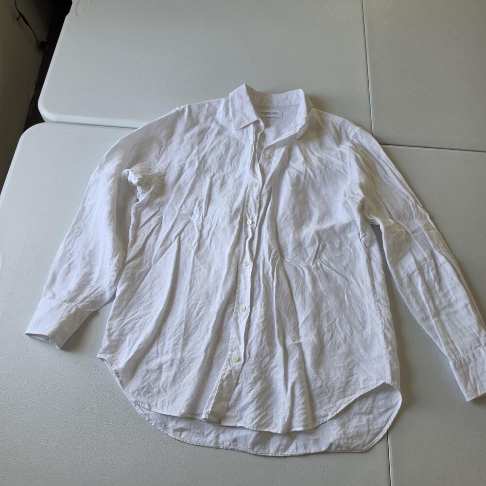 Everlane Button Up Shirt Womens 10 White Linen Collared Long Sleeve Top Casual